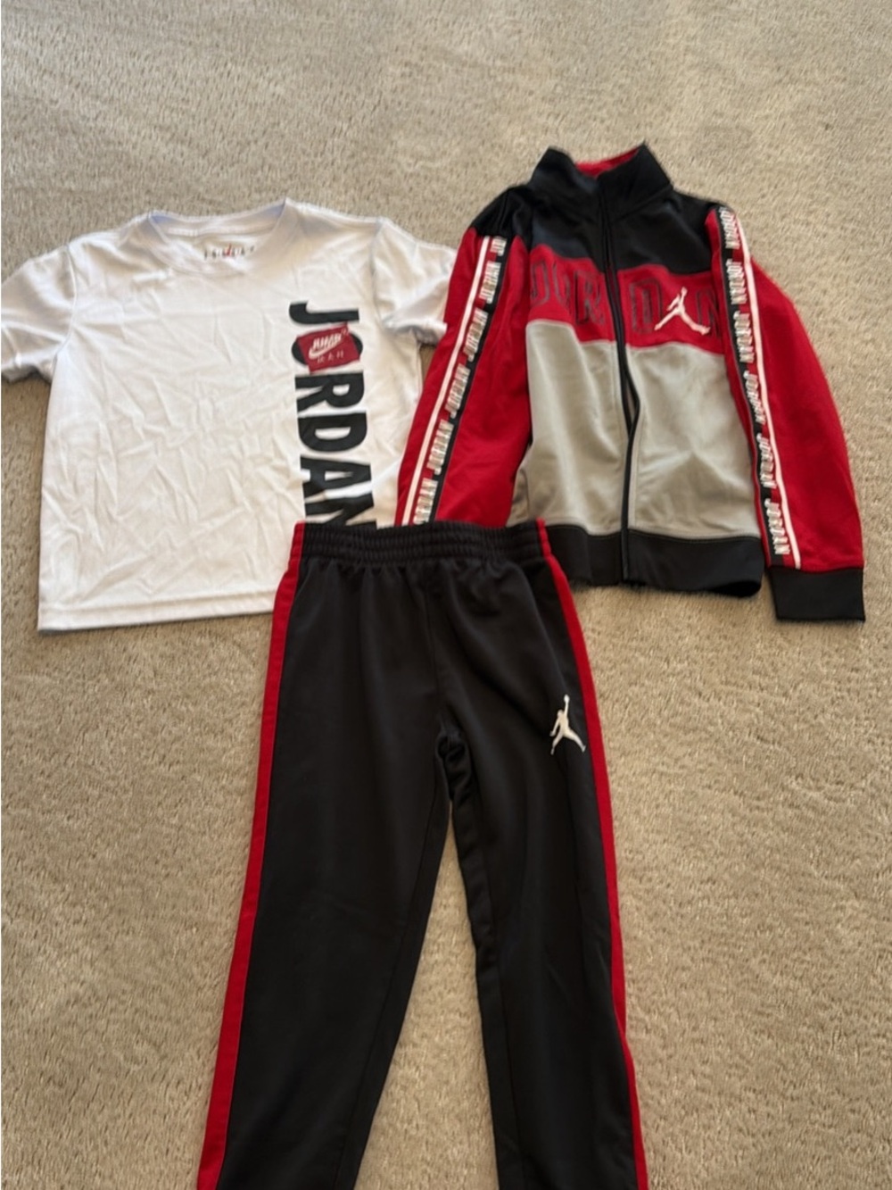 Jordan Kids Black & Red Jogger Pants with Matching Track Jacket and White Tee
